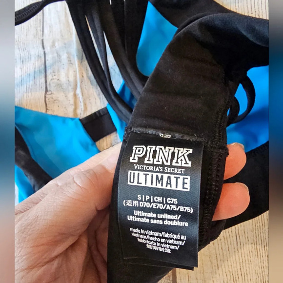 Victoria's Secret PINK Blue and black sports Bra. Size Small - Picture 3 of 4